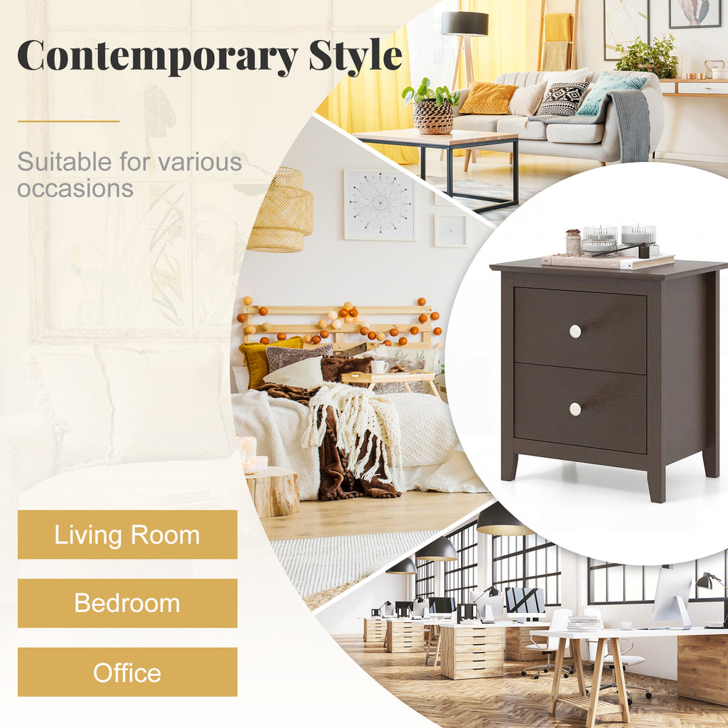 Modern Nightstand with 2 Drawers, Rustic Brown - Set of 2