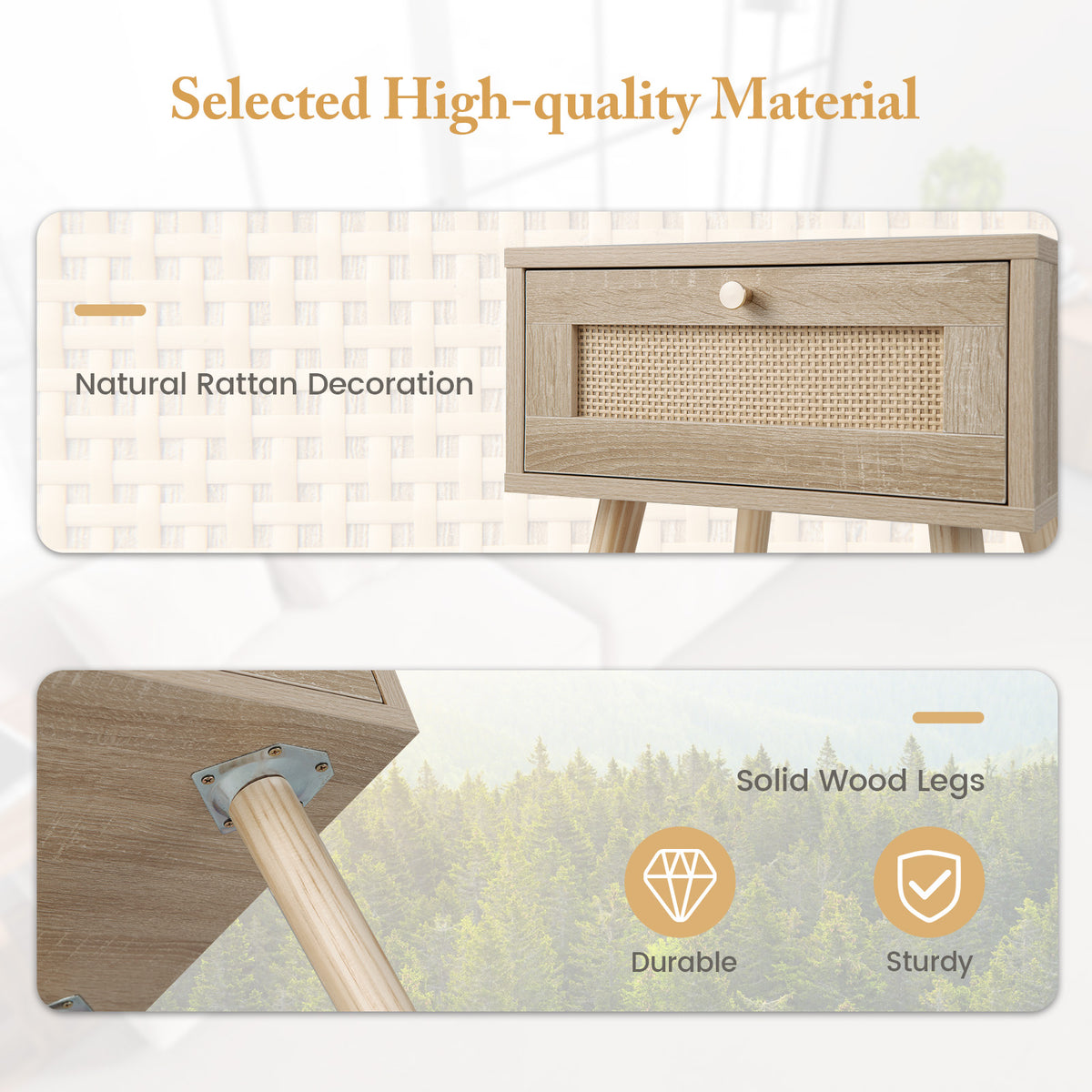 Modern Rattan Nightstand Set of 2 - Natural