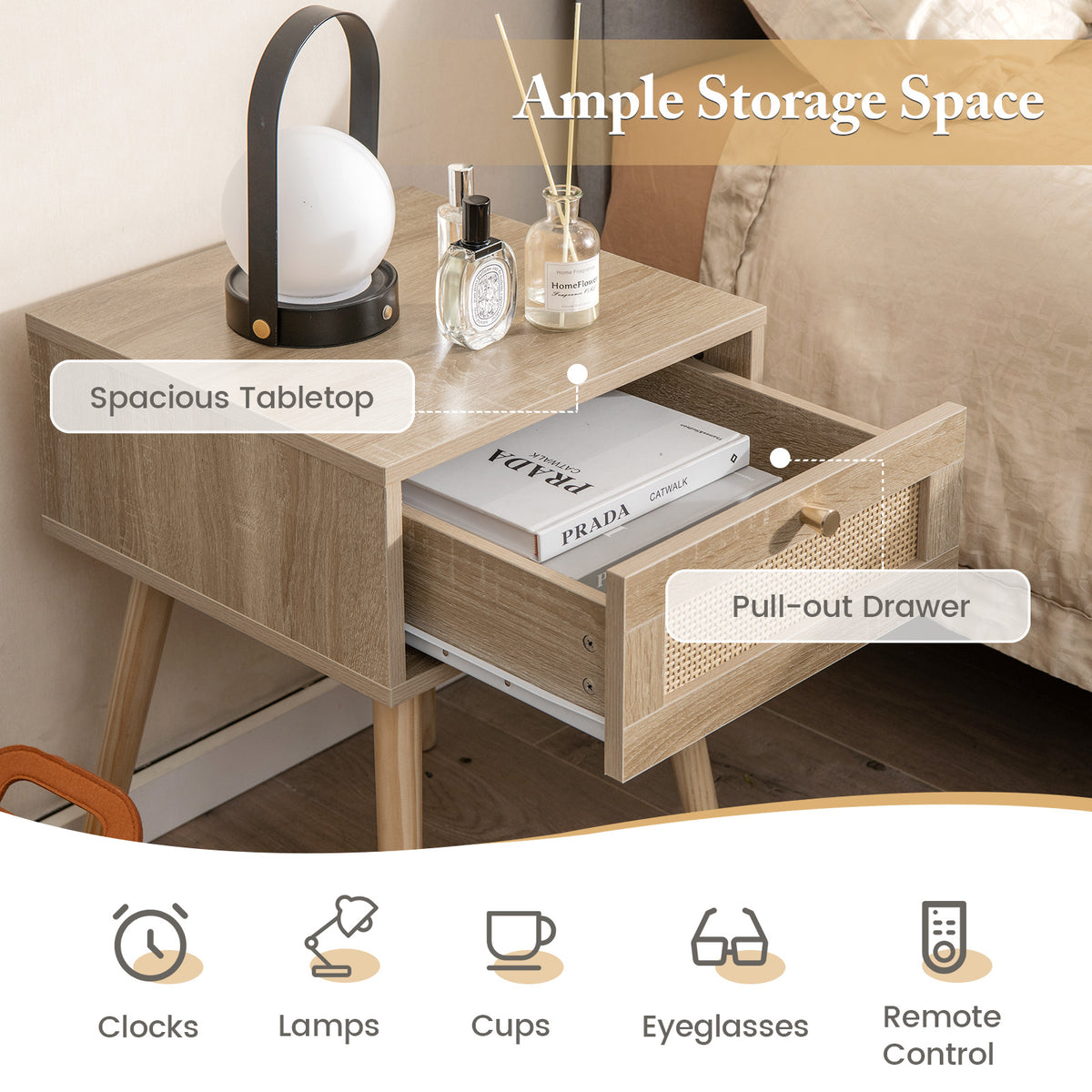 Modern Rattan Nightstand Set of 2 - Natural