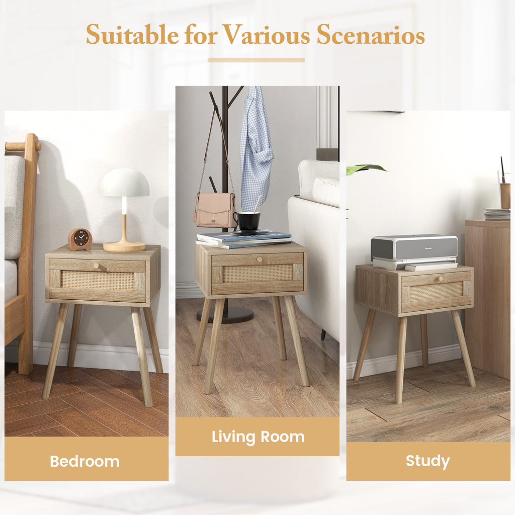 Modern Rattan Nightstand Set of 2 - Natural