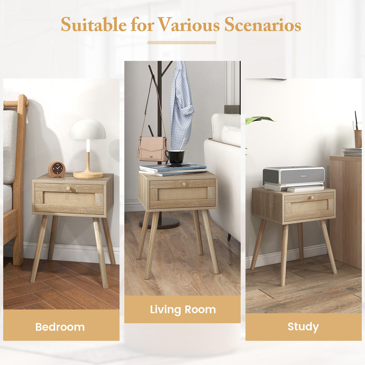 Modern Rattan Nightstand Set of 2 - Natural