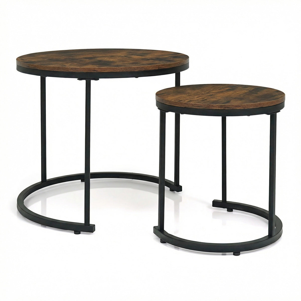 Round Nesting Coffee Tables Set of 2 - Rustic Brown