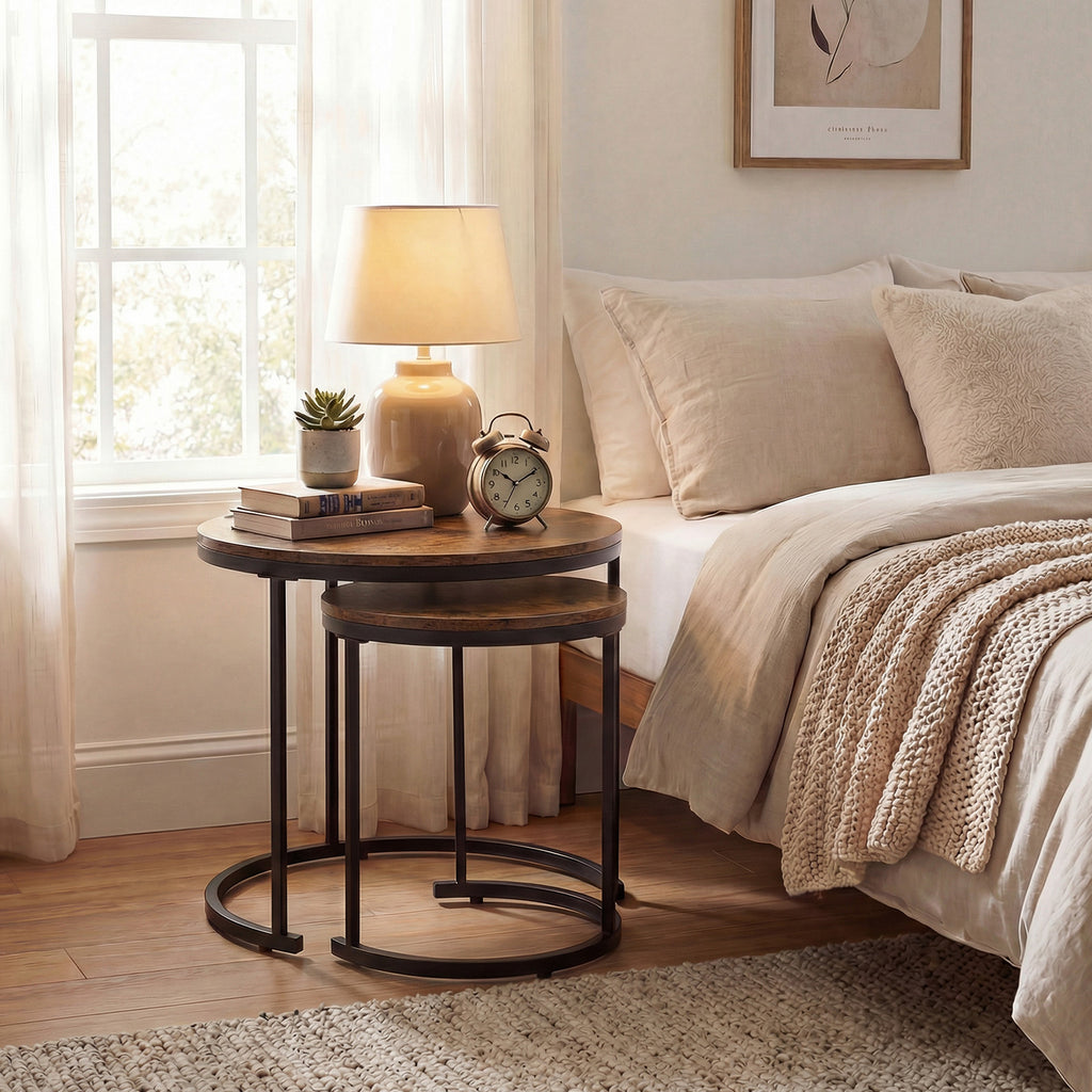Modern Round Nesting Coffee Tables Set of 2 - Rustic Brown