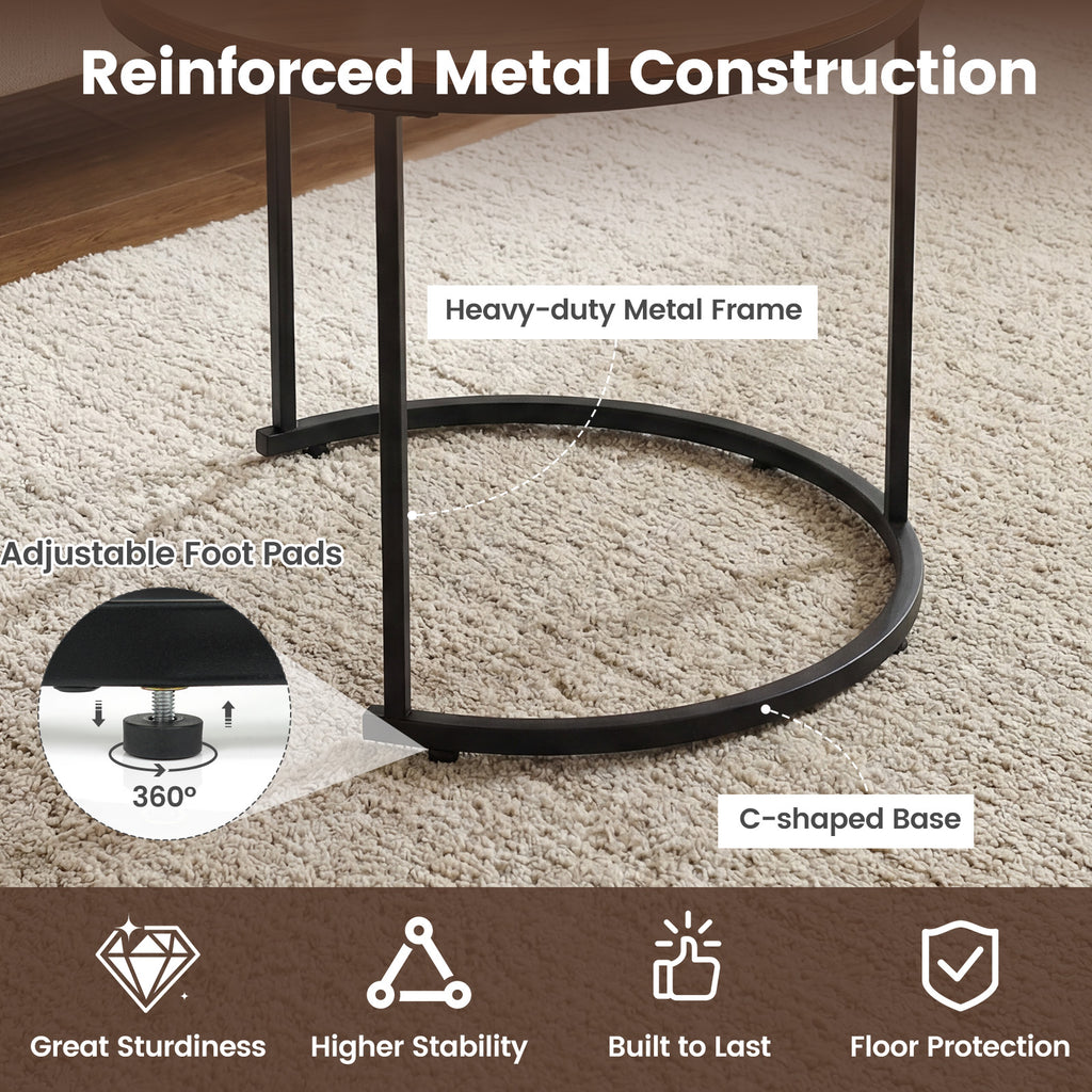 Round Nesting Coffee Tables Set of 2 - Rustic Brown