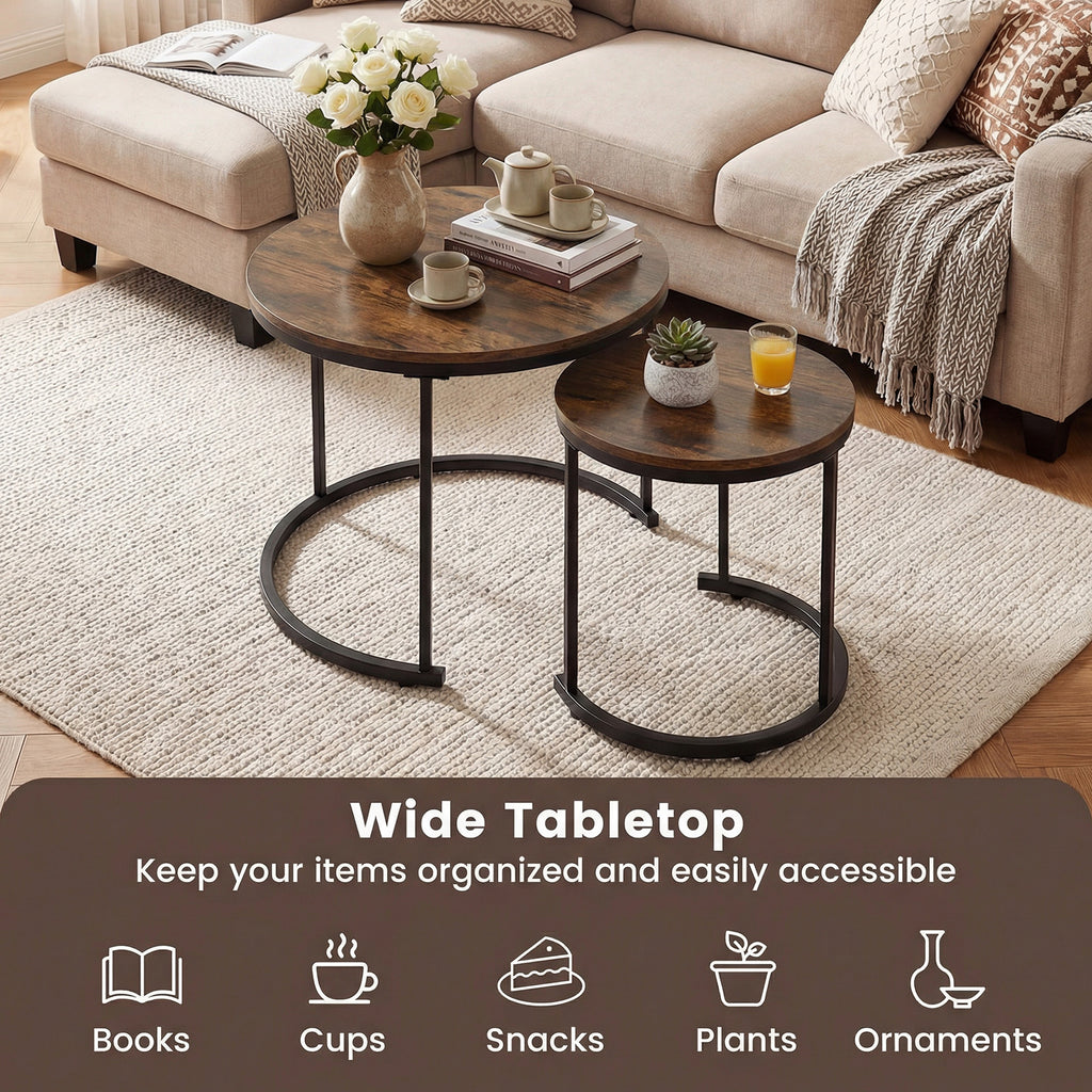 Modern Round Nesting Coffee Tables Set of 2 - Rustic Brown