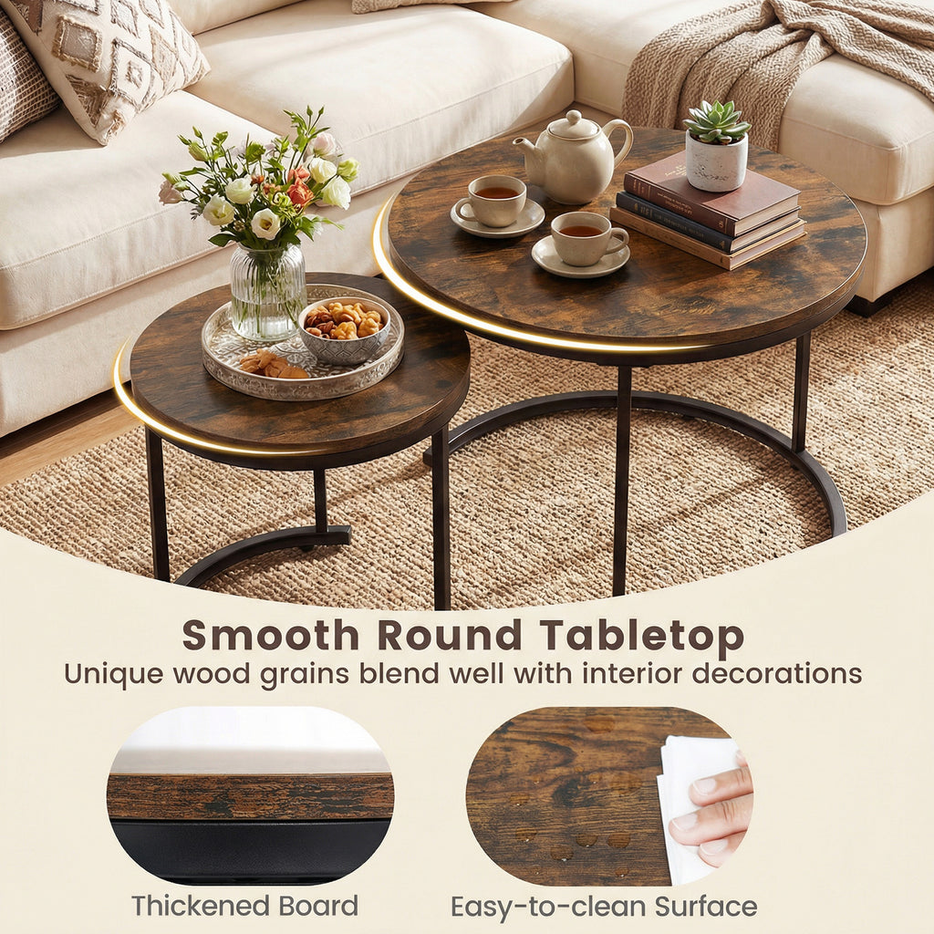 Modern Round Nesting Coffee Tables Set of 2 - Rustic Brown