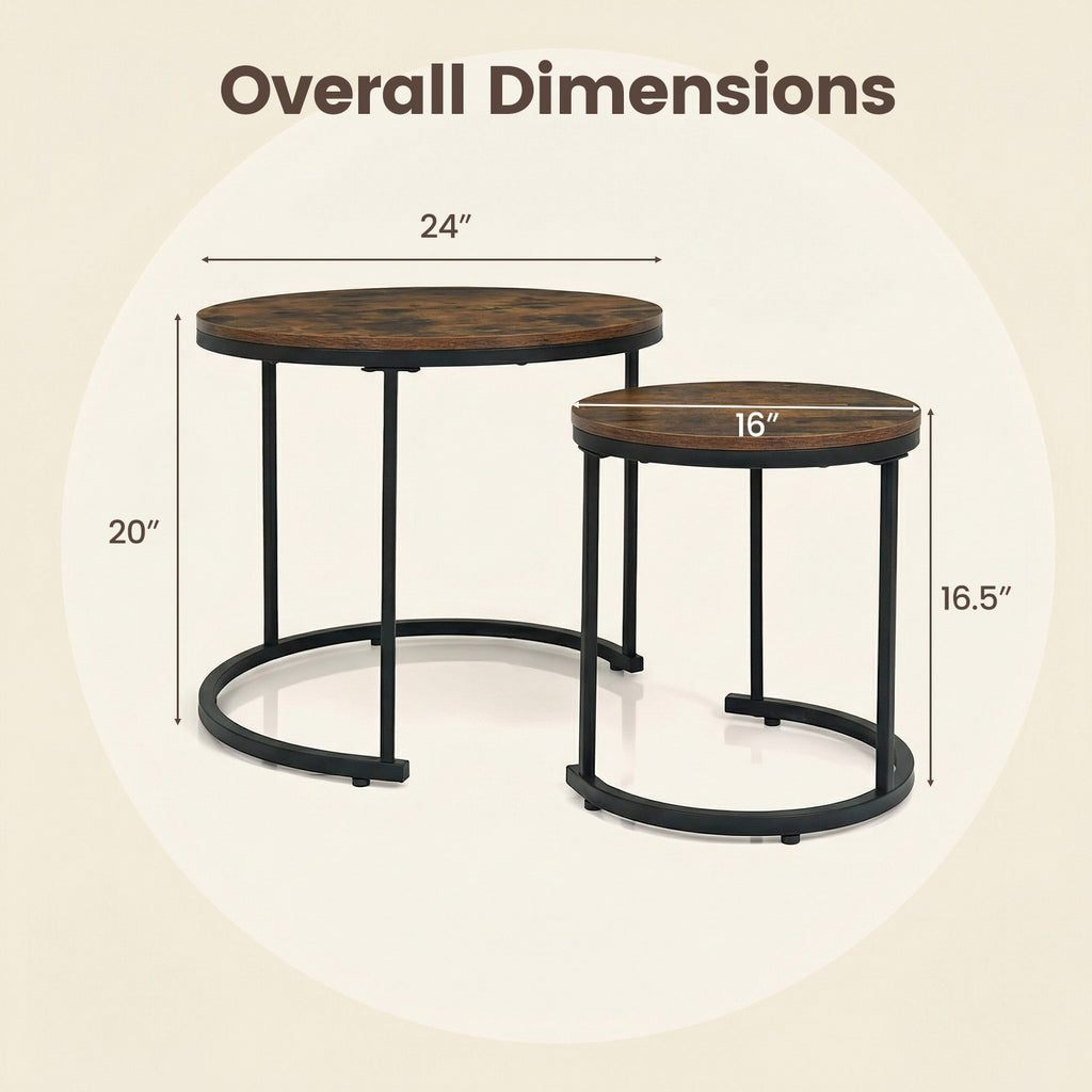 Modern Round Nesting Coffee Tables Set of 2 - Rustic Brown