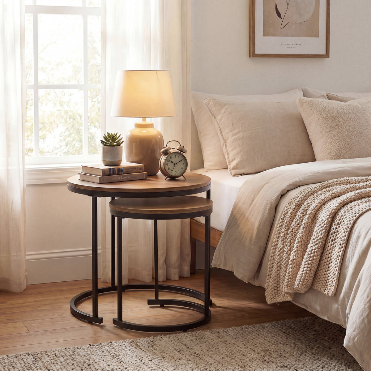Modern Round Nesting Coffee Tables Set of 2 - Light Brown