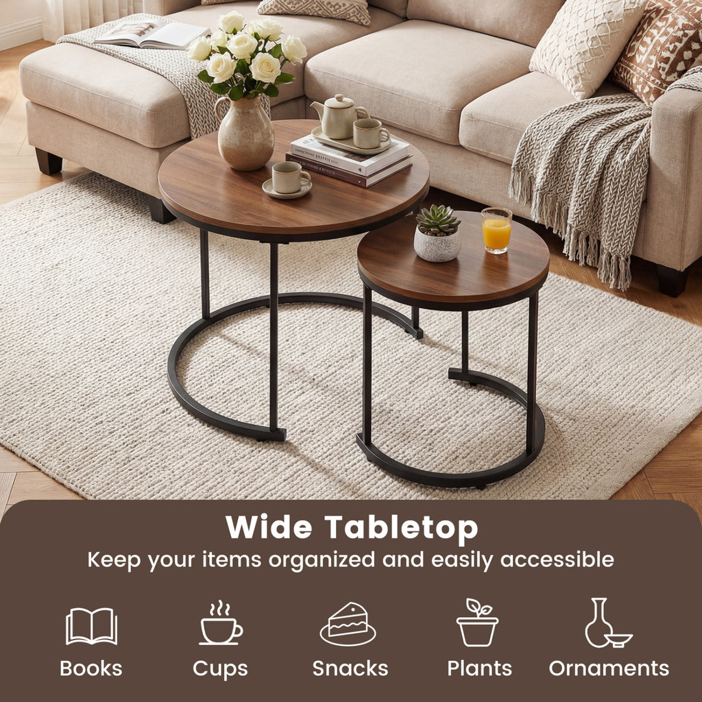 Modern Round Nesting Coffee Tables Set of 2 - Light Brown