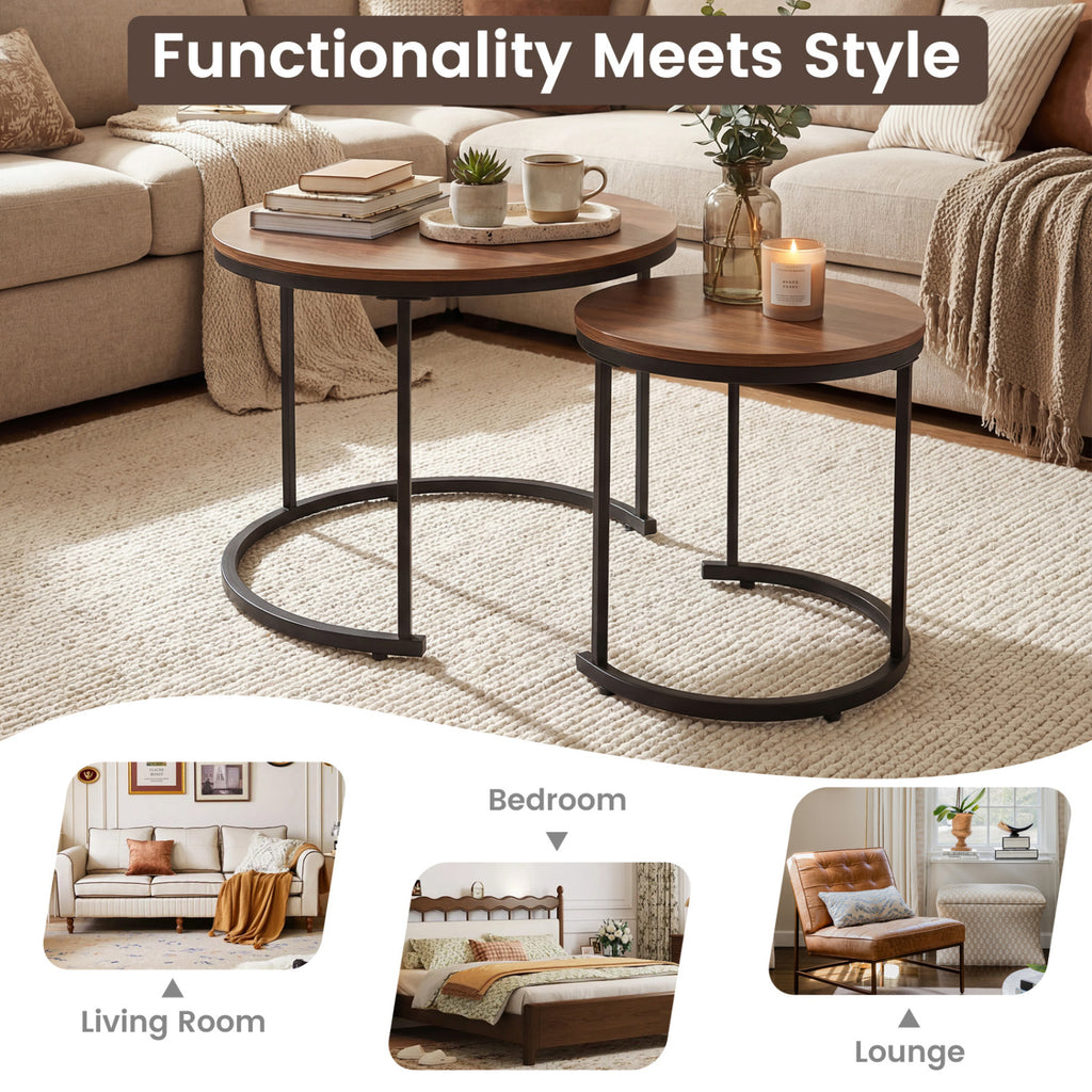 Modern Round Nesting Coffee Tables Set of 2 - Light Brown