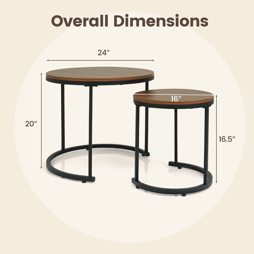 Modern Round Nesting Coffee Tables Set of 2 - Light Brown