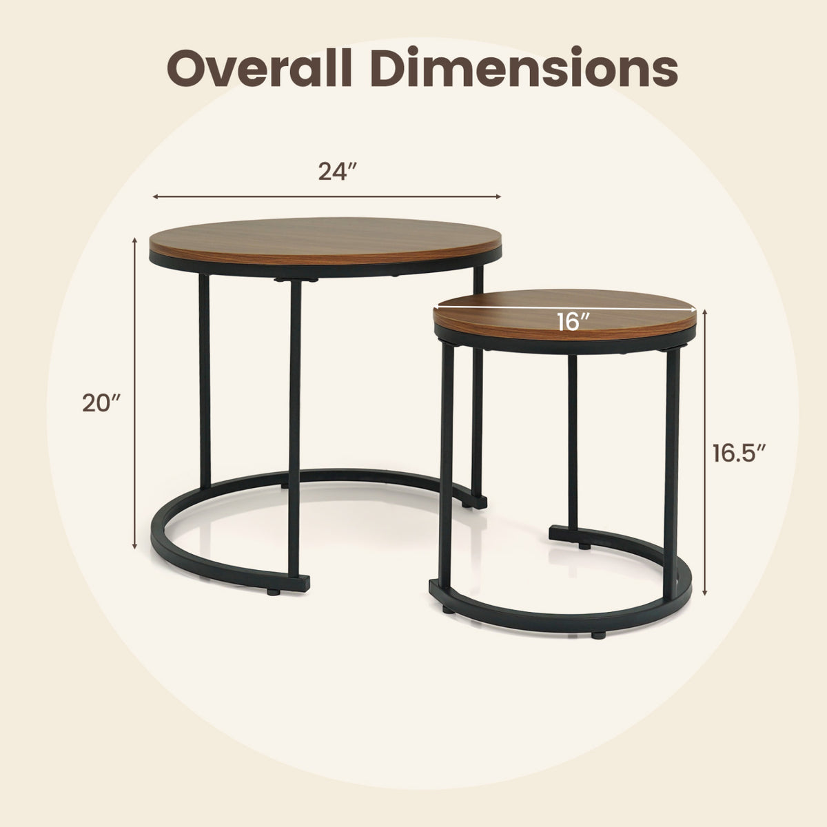 Modern Round Nesting Coffee Tables Set of 2 - Light Brown