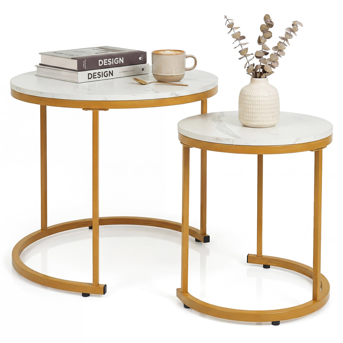 Modern Round Nesting Coffee Tables Set - Semicircular Bottom, Golden