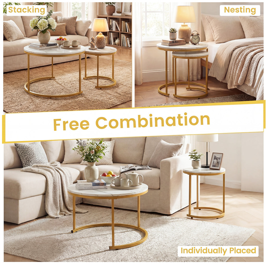 Modern Round Nesting Coffee Tables Set - Semicircular Bottom, Golden