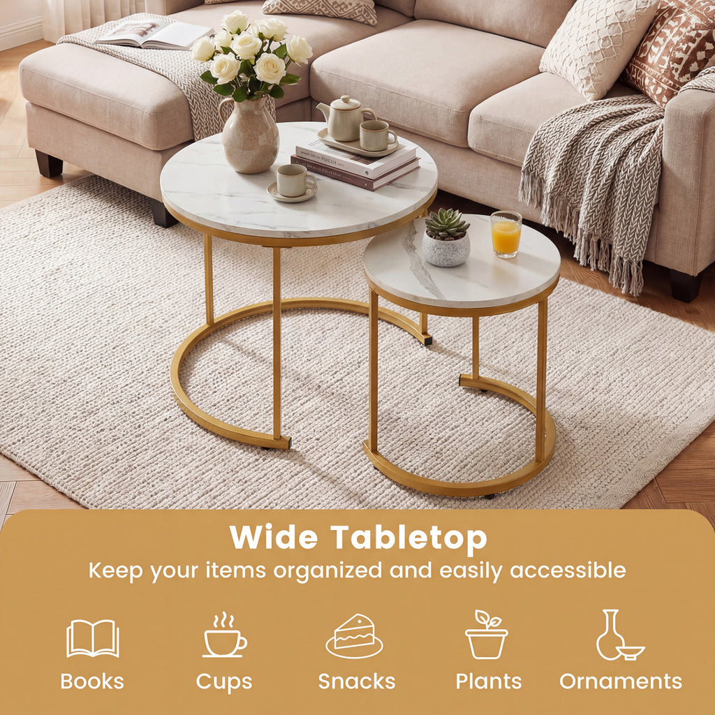 Modern Round Nesting Coffee Tables Set - Semicircular Bottom, Golden