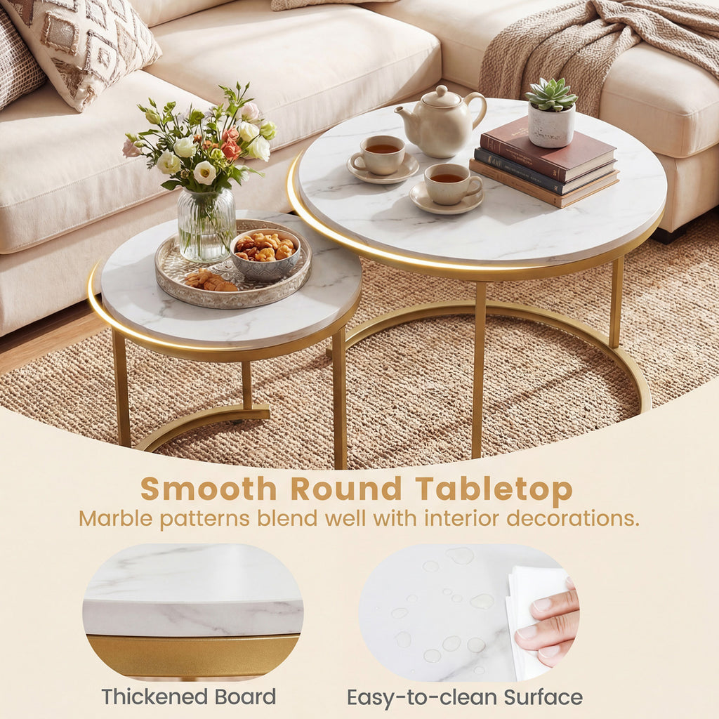 Modern Round Nesting Coffee Tables Set - Semicircular Bottom, Golden