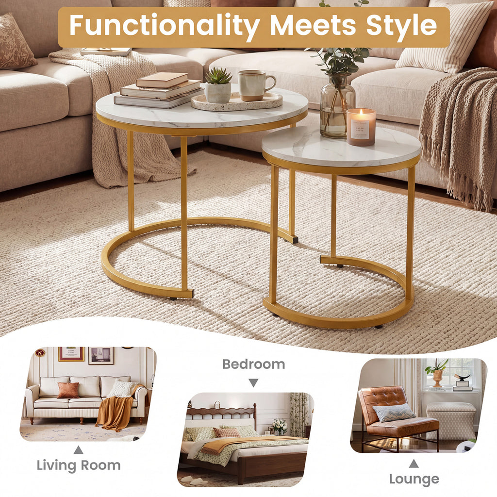 Modern Round Nesting Coffee Tables Set - Semicircular Bottom, Golden