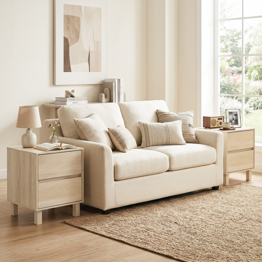 Set of 2 Modern Wooden End Tables with Storage Drawers - Natural