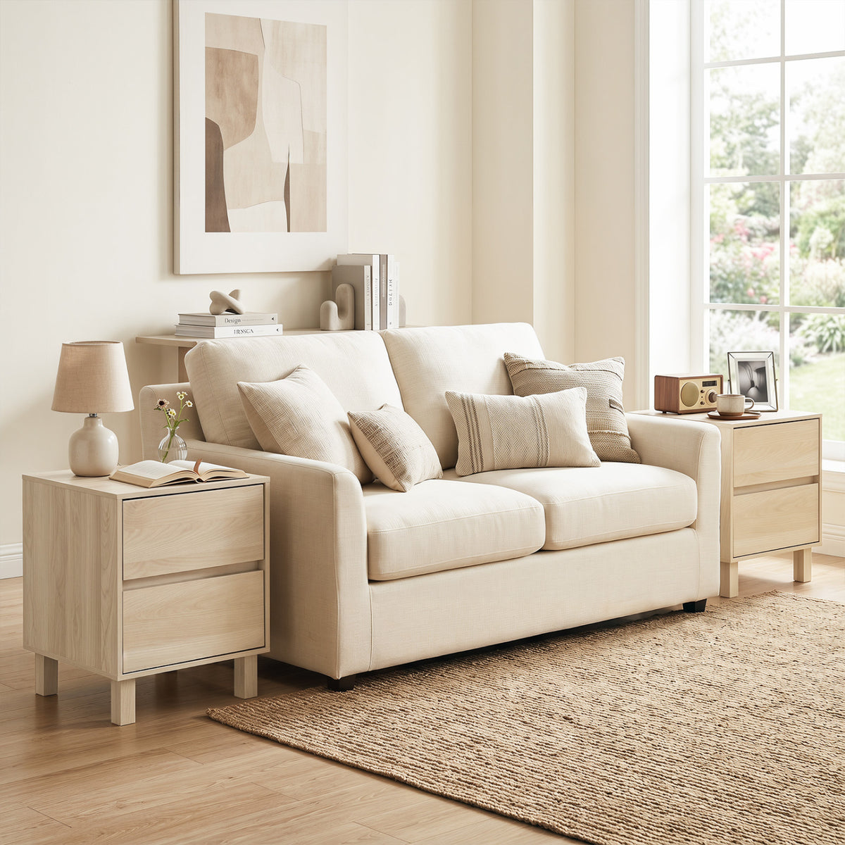 Set of 2 Modern Wooden End Tables with Storage Drawers - Natural