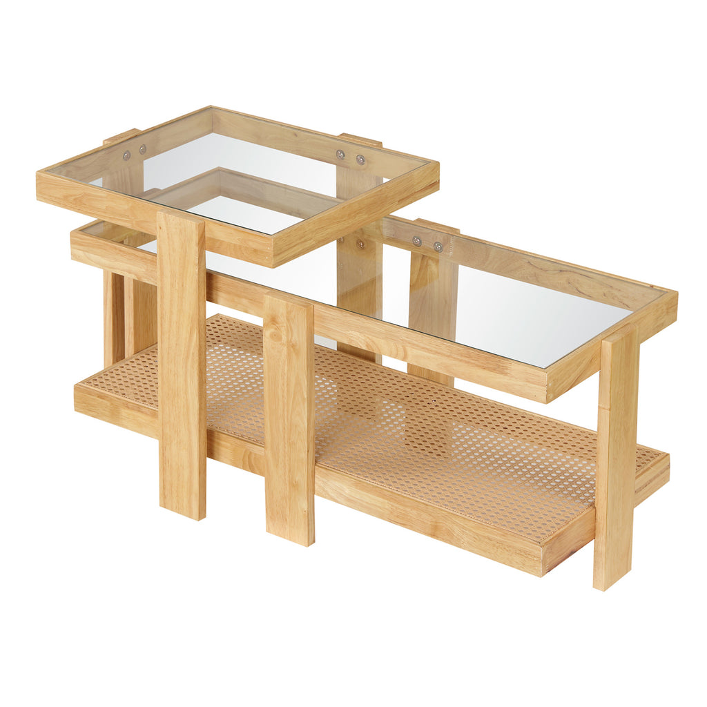 Nesting Coffee Table Set with Rattan Accent - Natural