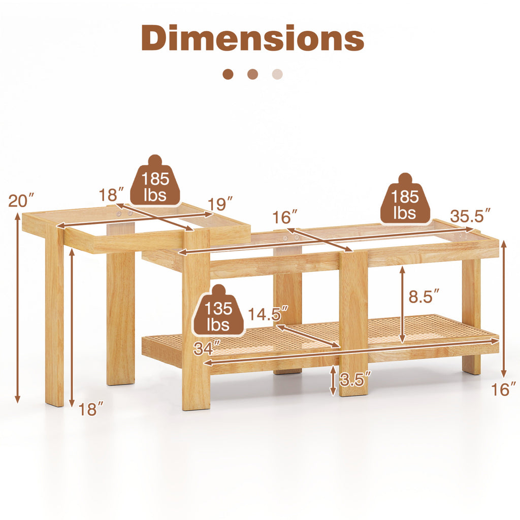 Nesting Coffee Table Set with Rattan Accent - Natural