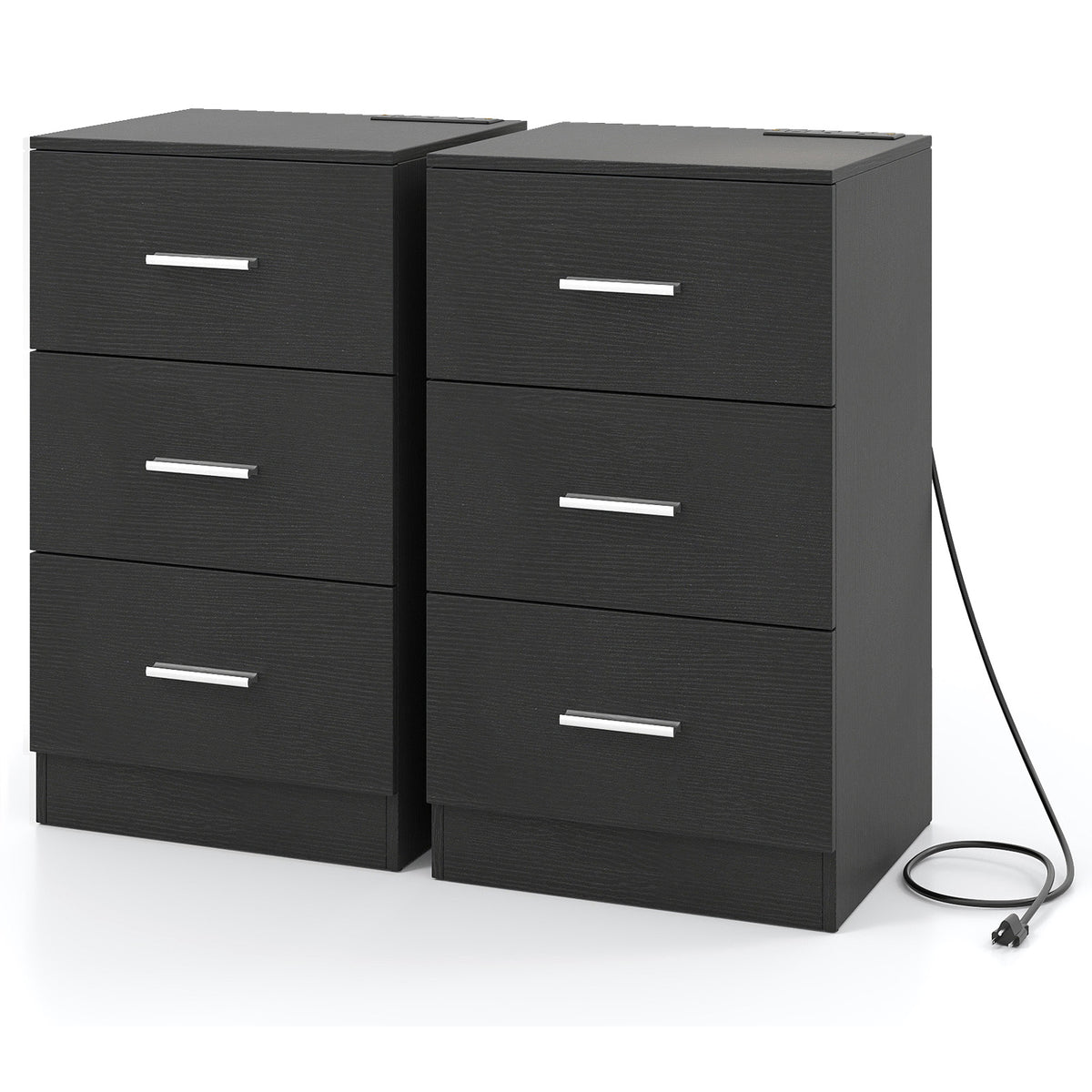 Nightstand with Charging Station & 3 Drawers, Set of 2 - Natural