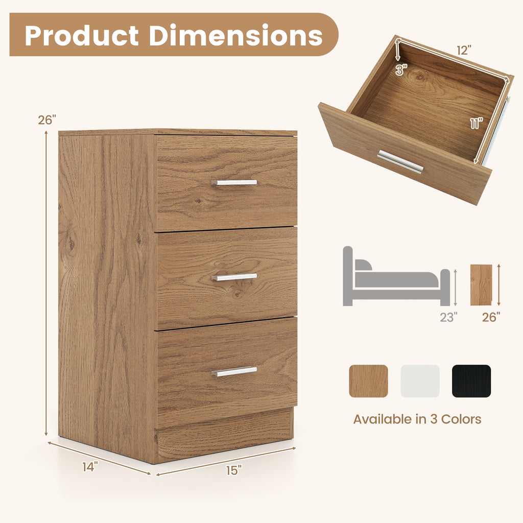 Nightstand with Charging Station Set of 2 - Natural, 3 Drawer