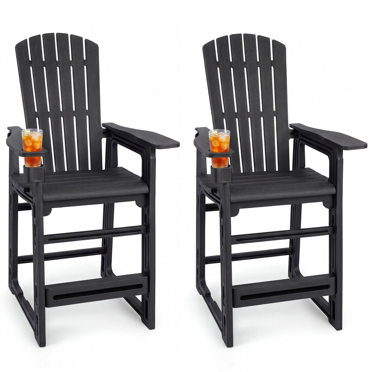 Set of 2 Outdoor 29 Inch Height Bar Stool with Backrest and Armrests