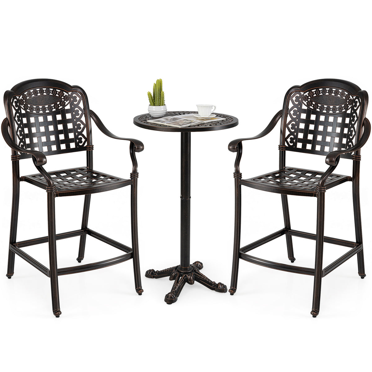Set of 2 Outdoor Bar Stool 25.5 Inch Counter Height Cast Aluminum