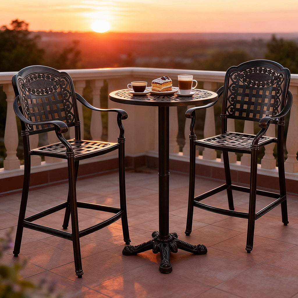 Set of 2 Outdoor Bar Stool 25.5 Inch Counter Height Cast Aluminum