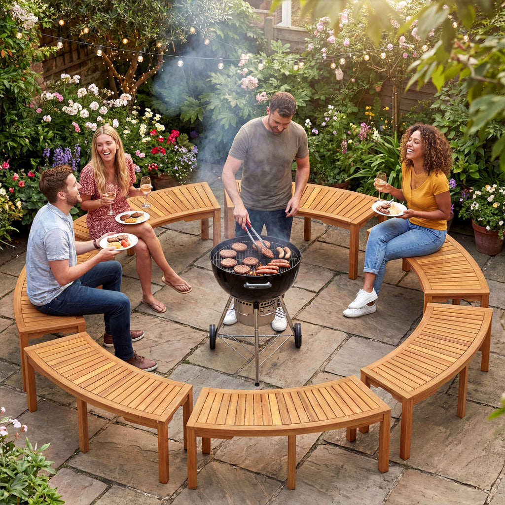 Outdoor Bench Acacia Wood Curved Garden 2-Person