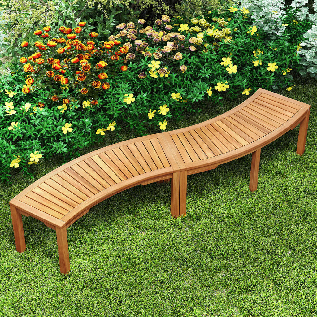 Outdoor Bench Acacia Wood Curved Garden 2-Person