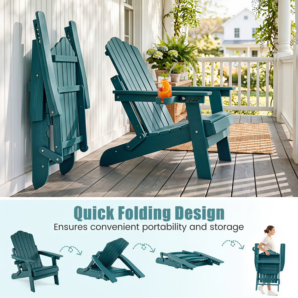 Set of 2 Outdoor Folding Adirondack Chair with Cup Holder and 5-Level