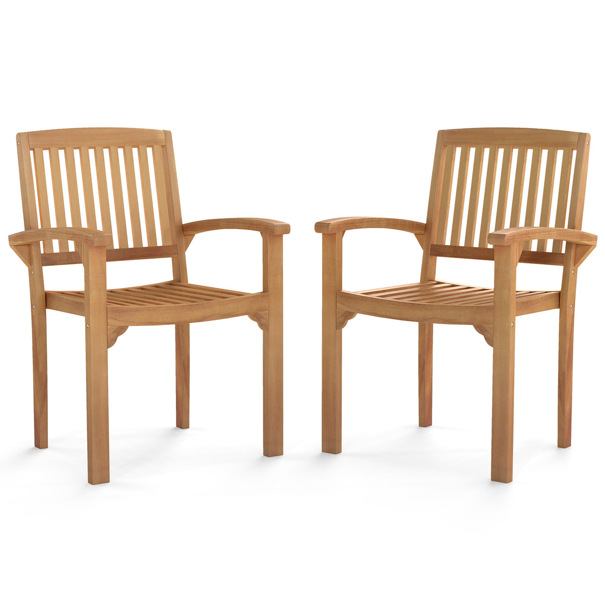Set of 2 Outdoor Patio Chair with Slatted Seat and Curved