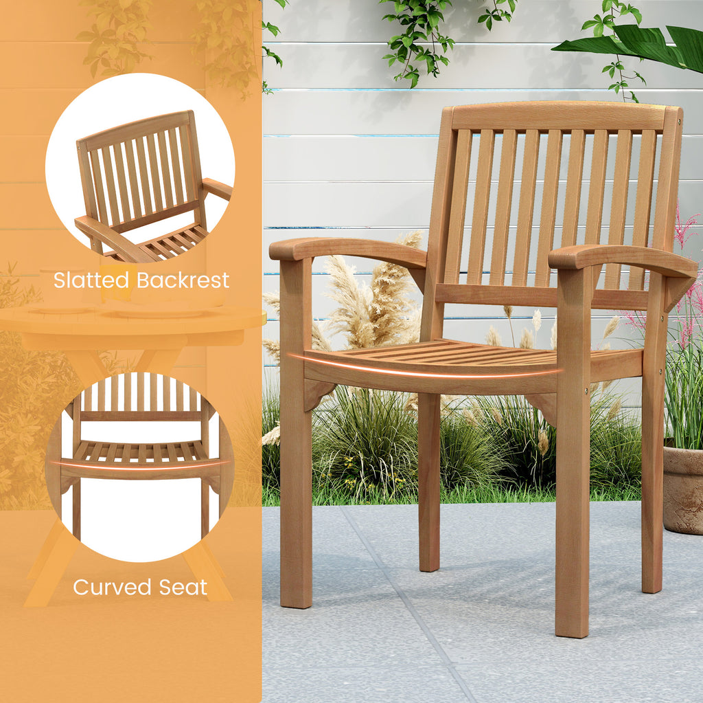 Set of 2 Outdoor Patio Chair with Slatted Seat and Curved