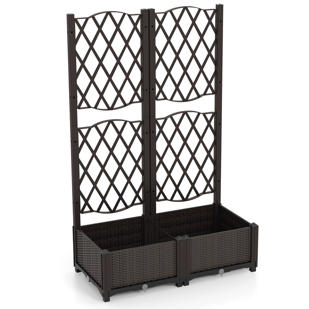 Set of 2 PE Rattan Raised Garden Bed with Trellis Planter Box for