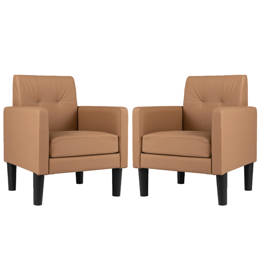 Set of 2 Modern Accent Chairs, Brown - PU Leather