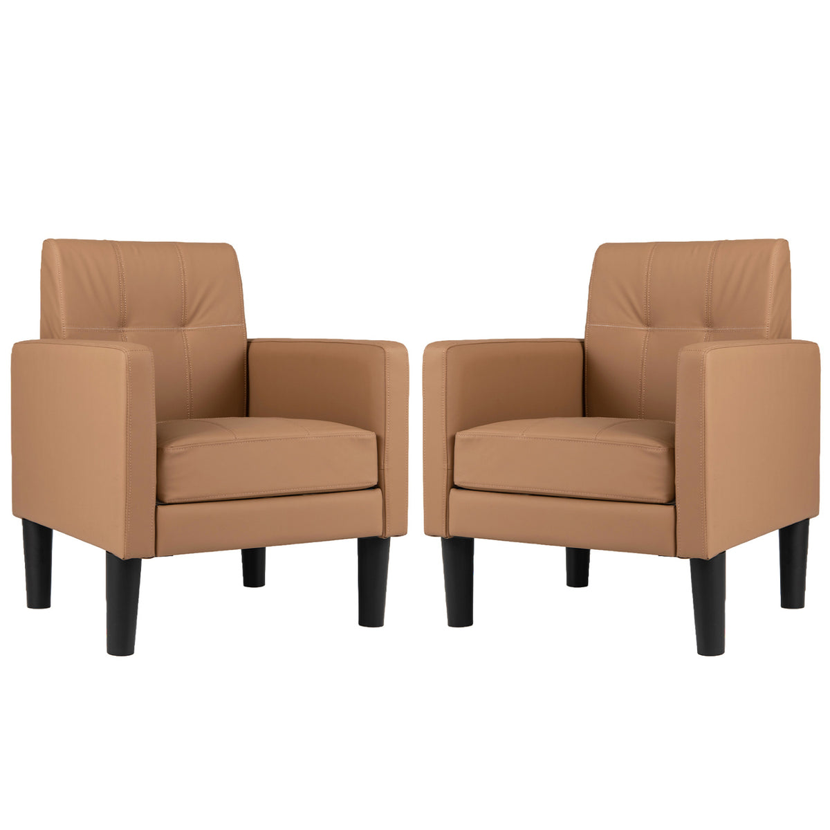 Set of 2 Modern Accent Chairs, Brown - PU Leather
