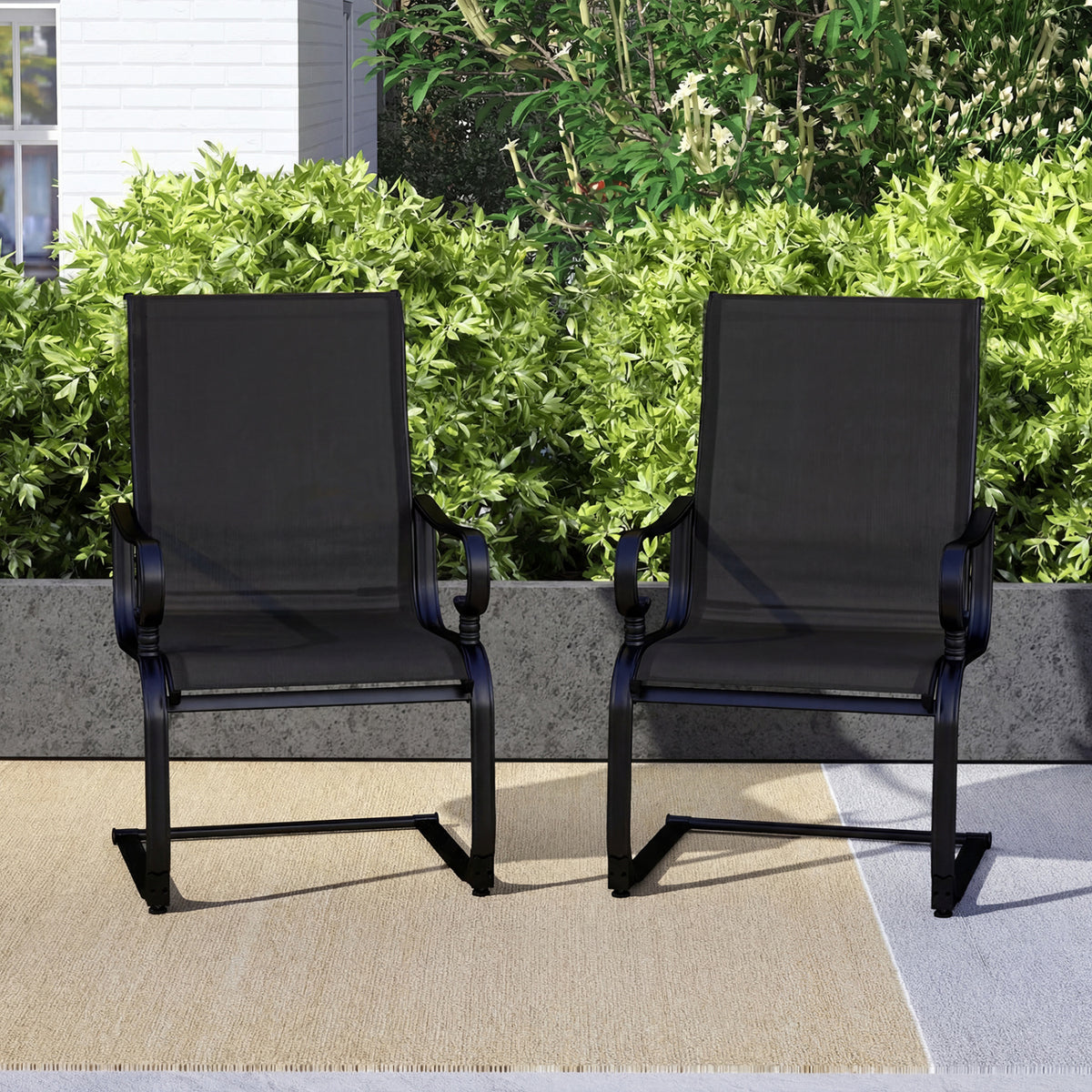 Patio Rocking Chairs Set of 2 with Quick-Dry Fabric - Black