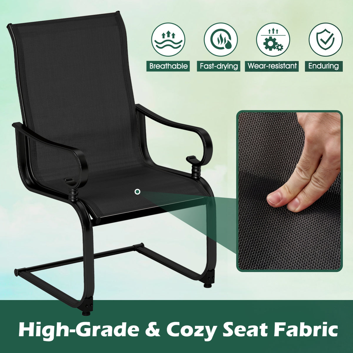 Patio Rocking Chairs Set of 2 with Quick-Dry Fabric - Black