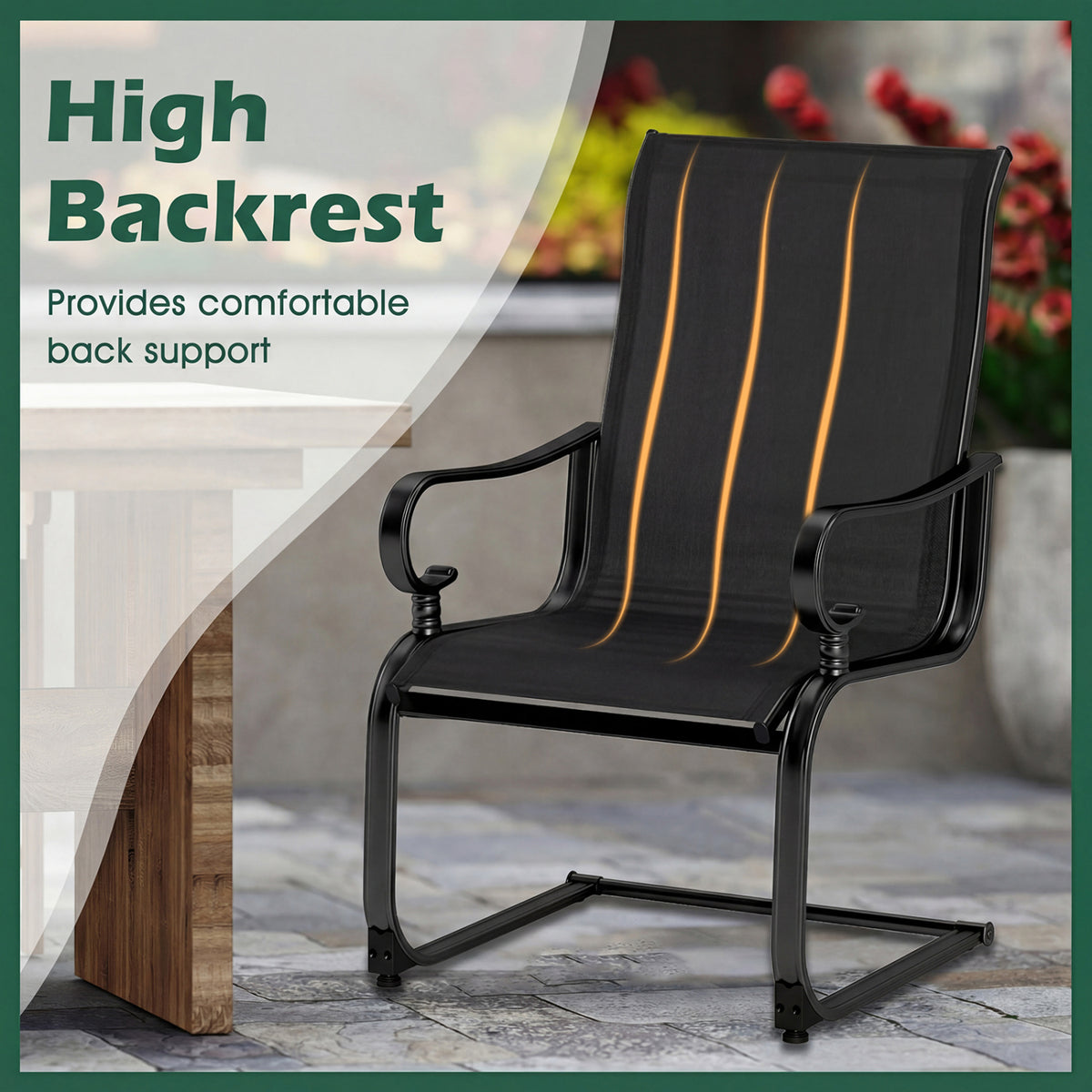 Patio Rocking Chairs Set of 2 with Quick-Dry Fabric - Black