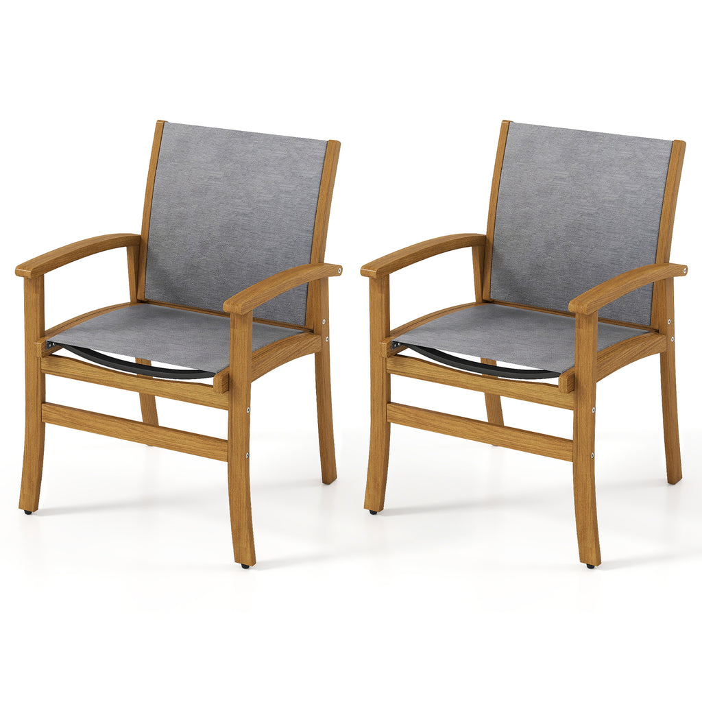 Patio Chairs Set of 2 Acacia Wood Armchairs - Gray