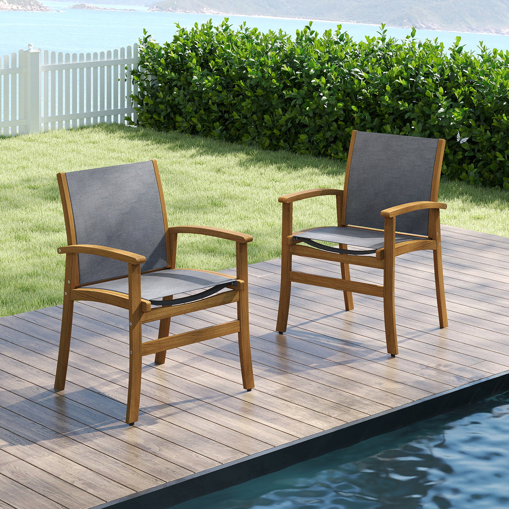 Patio Chairs Set of 2 Acacia Wood Armchairs - Gray