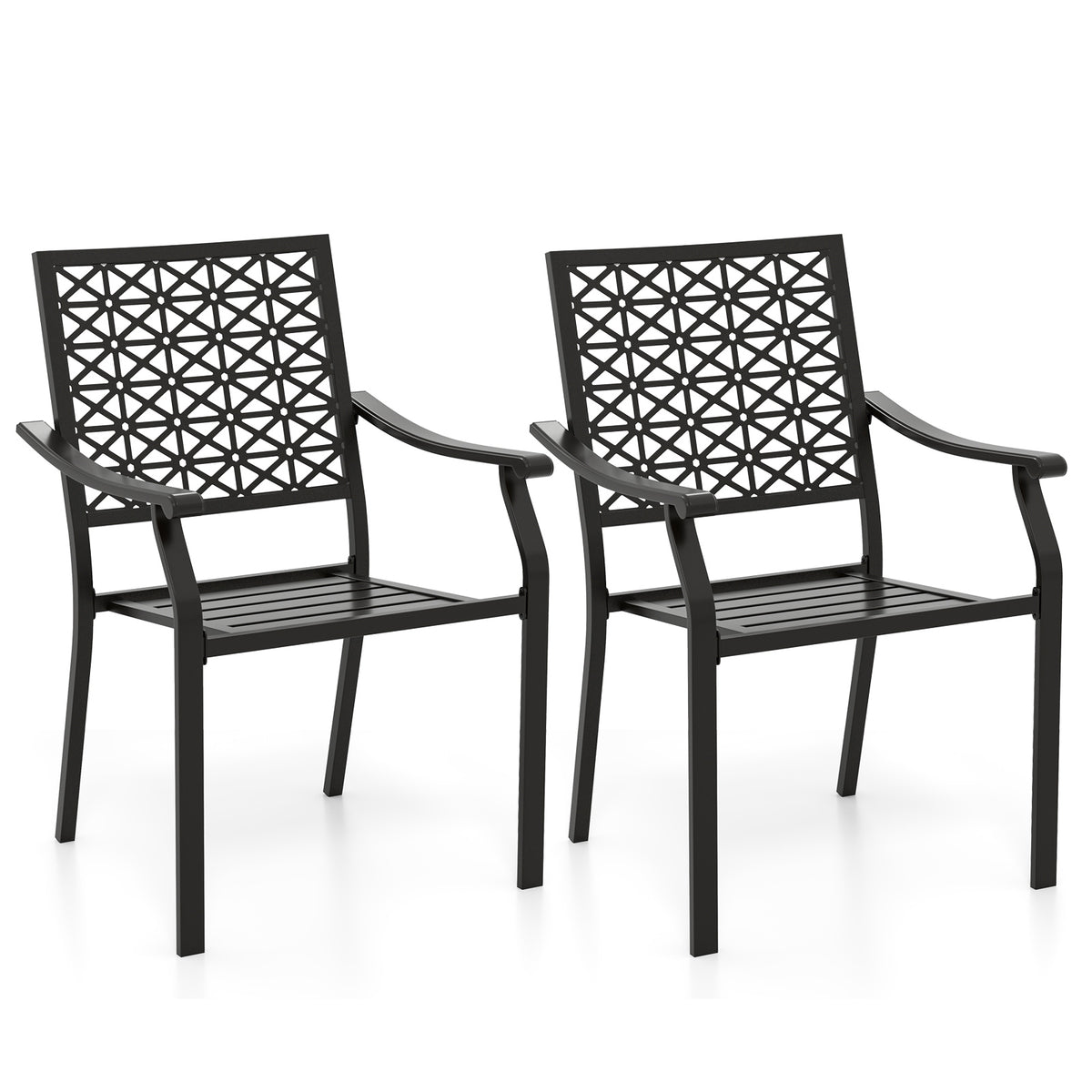 Set of 2 Patio Dining Chairs with Curved Armrests and Reinforced