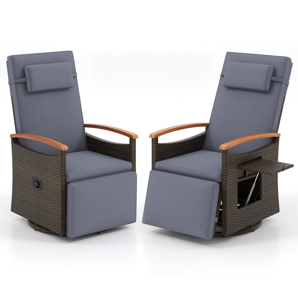 Patio Wicker Recliner Chair with Adjustable Backrest – Navy
