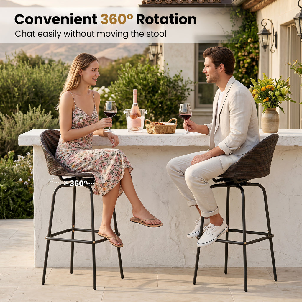 Set of 2 Patio Swivel Bar Stools with Rattan Seat 400 LBS for Garden