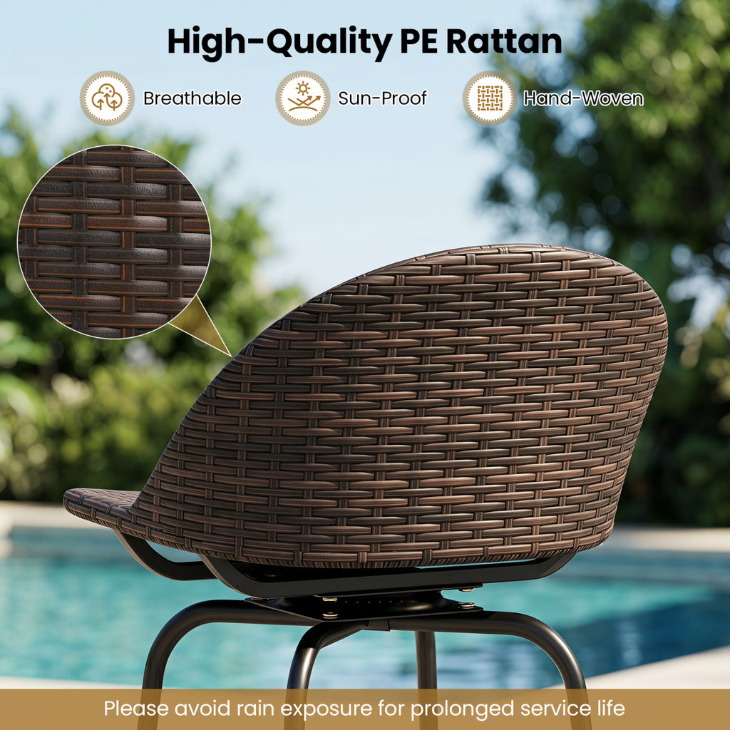Set of 2 Patio Swivel Bar Stools with Rattan Seat 400 LBS for Garden