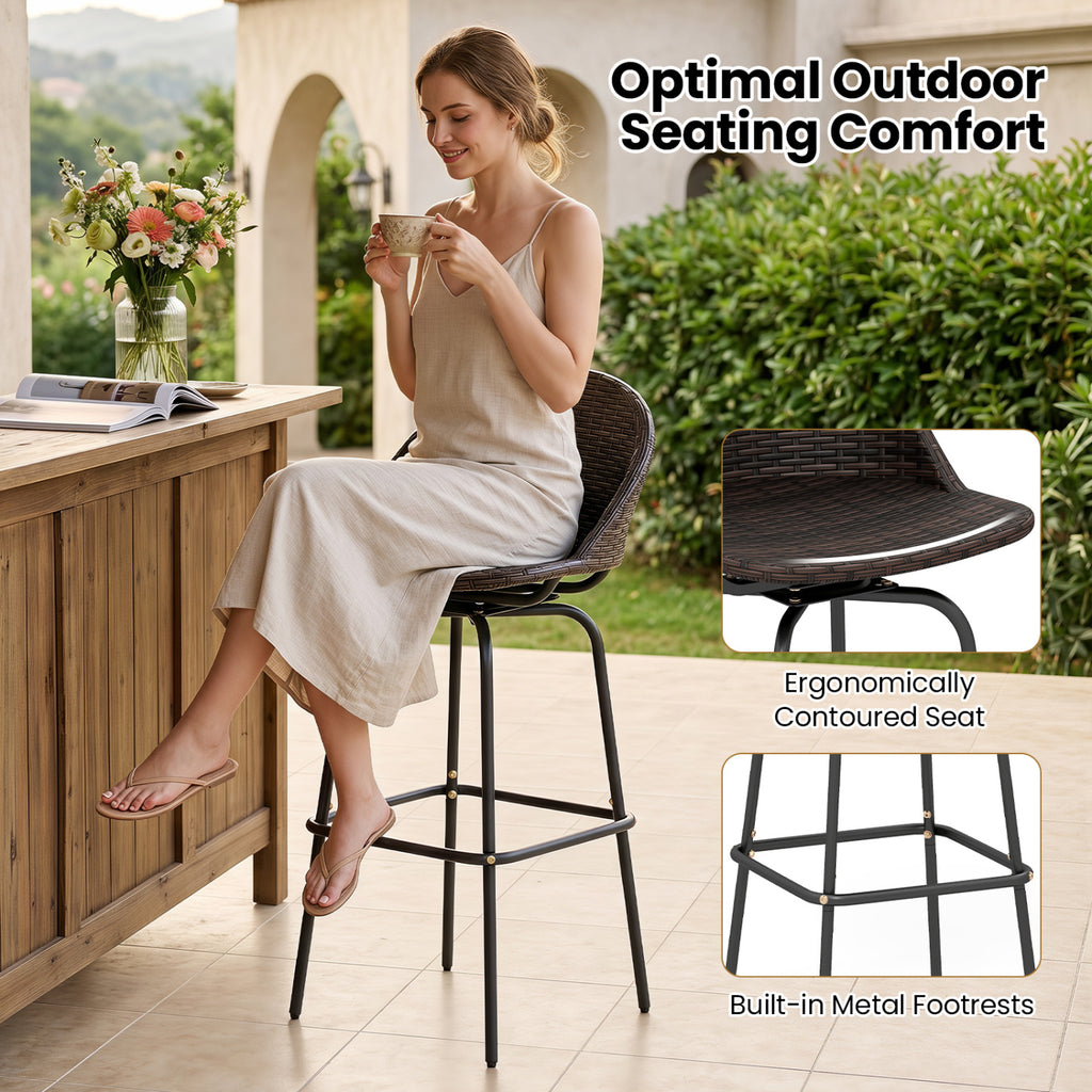 Set of 2 Patio Swivel Bar Stools with Rattan Seat 400 LBS for Garden
