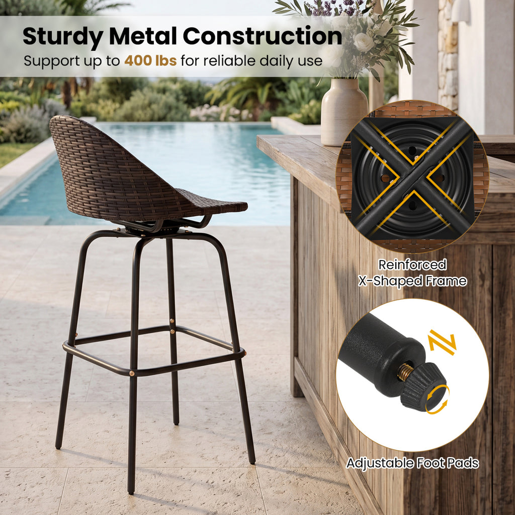 Set of 2 Patio Swivel Bar Stools with Rattan Seat 400 LBS for Garden
