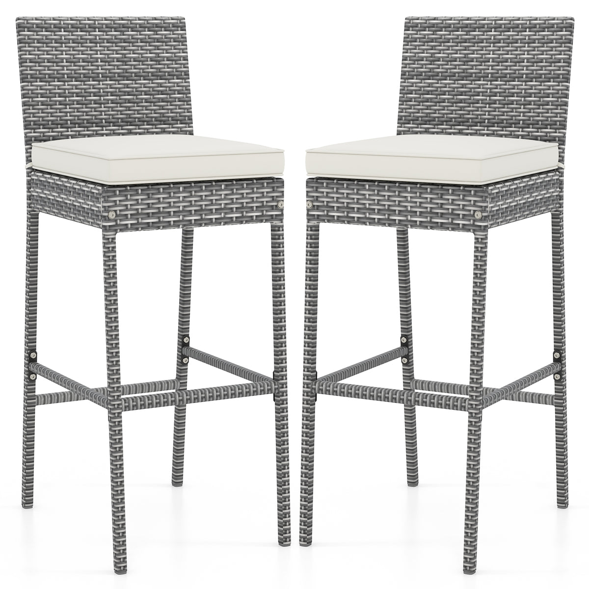 Patio Wicker Barstools Set of 4 - Gray Rattan with Cushions